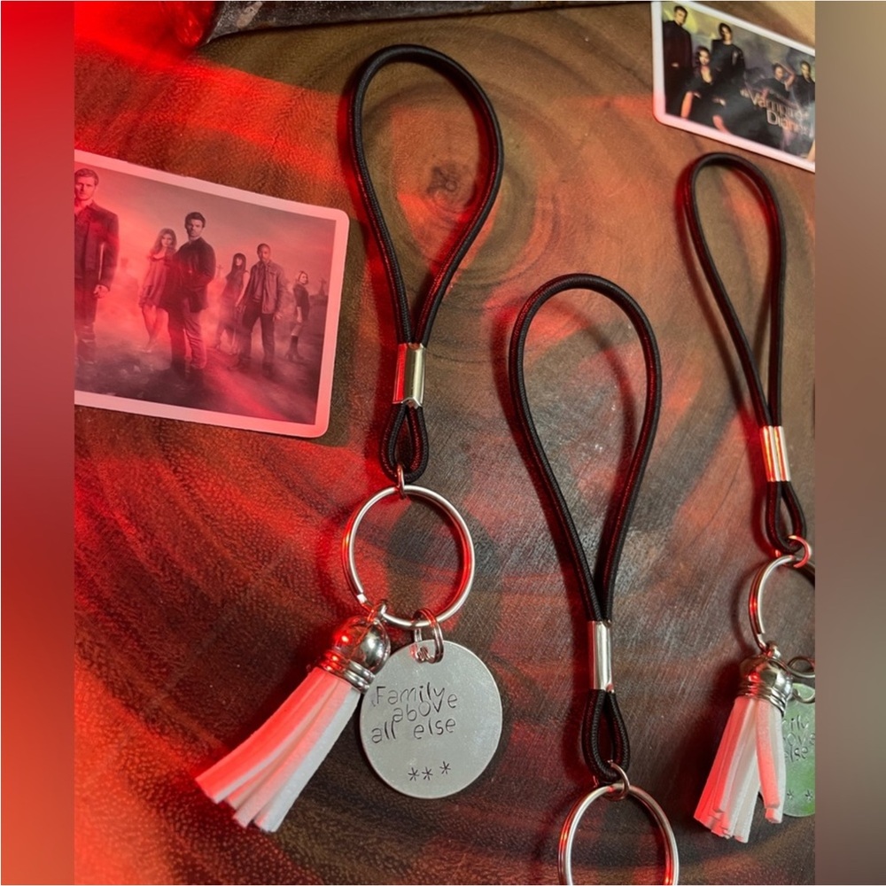 Family above all else • keychain • strap • White tassel • Vampire diaries inspir
